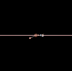 Bočný pohľad na obežnú dráhu Pluta (červené) a dráhy iných planét. Dobre viditeľný je výrazný sklon dráhy Pluta.